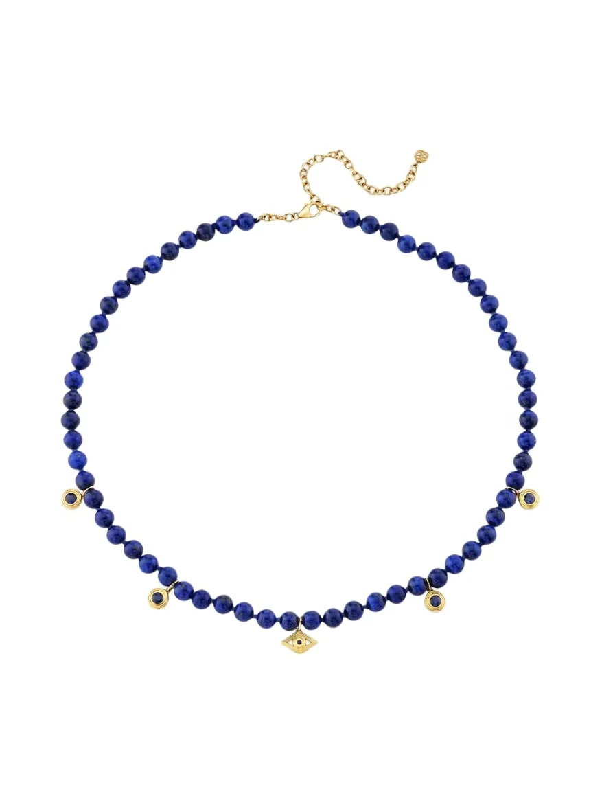 Sydney Evan 14K Yellow Gold, Lapis Lazuli & 0.75 TCW Blue Sapphire Evil Eye Beaded Necklace