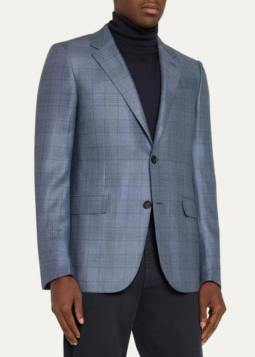 Zegna Men's Cashmere and Silk Plaid Sport Coat | Thumbnail 4 Zegna Men's Cashmere and Silk Plaid Sport Coat | Thumbnail 4