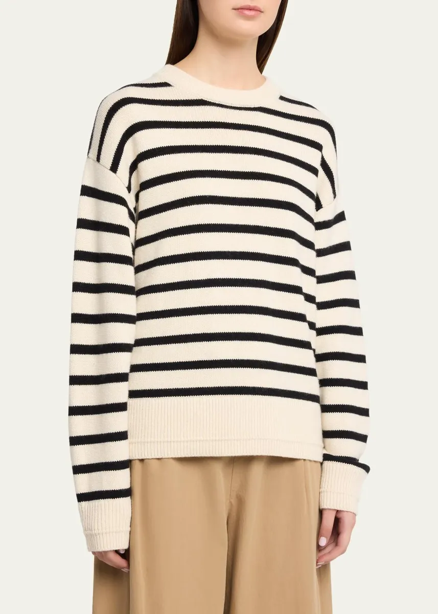 Maria McManus Cashmere and Cotton Stripe Ladder Stitch Crewneck Sweater | Thumbnail 4 Maria McManus Cashmere and Cotton Stripe Ladder Stitch Crewneck Sweater | Thumbnail 4