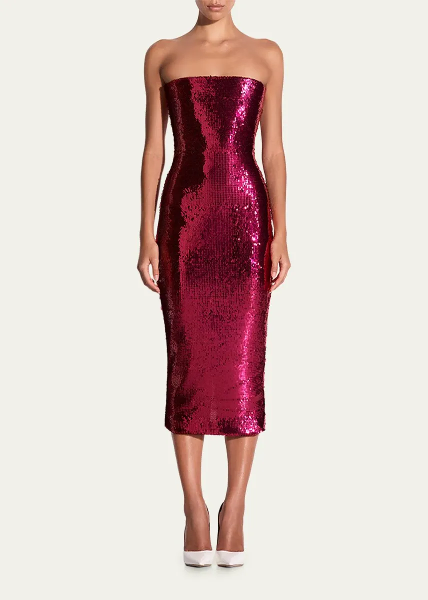 Alex Perry Strapless Sequined Mesh Midi Cocktail Dress | Thumbnail 2 Alex Perry Strapless Sequined Mesh Midi Cocktail Dress | Thumbnail 2