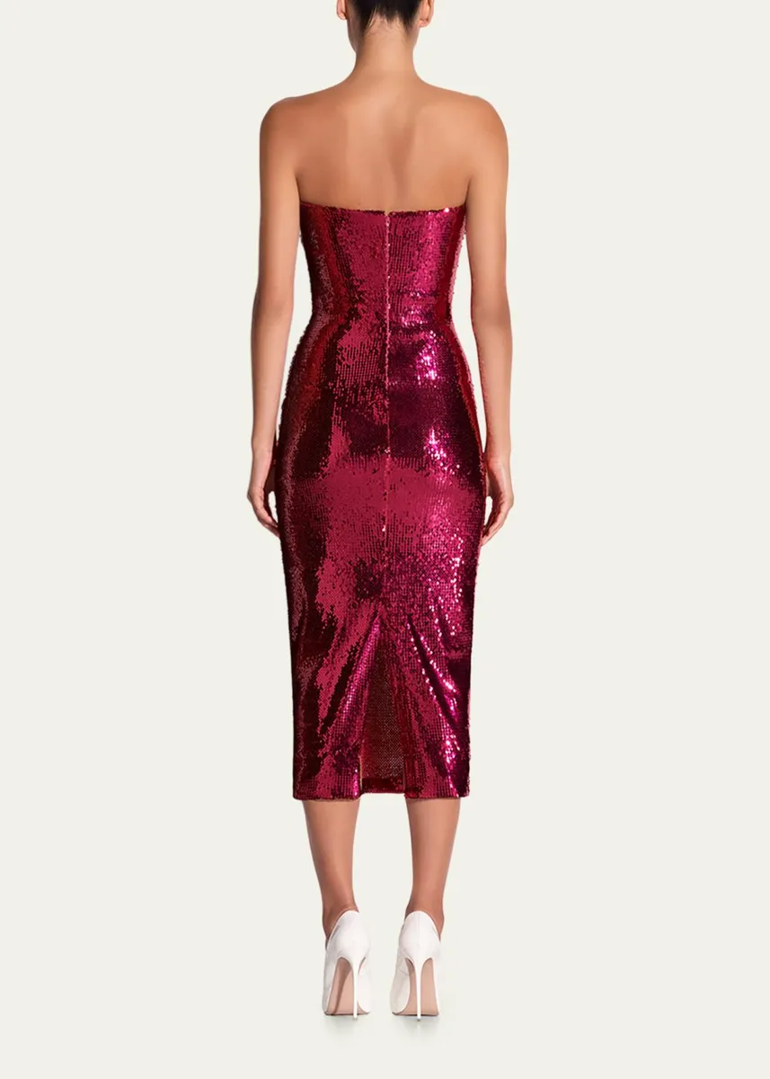 Alex Perry Strapless Sequined Mesh Midi Cocktail Dress | Thumbnail 3 Alex Perry Strapless Sequined Mesh Midi Cocktail Dress | Thumbnail 3