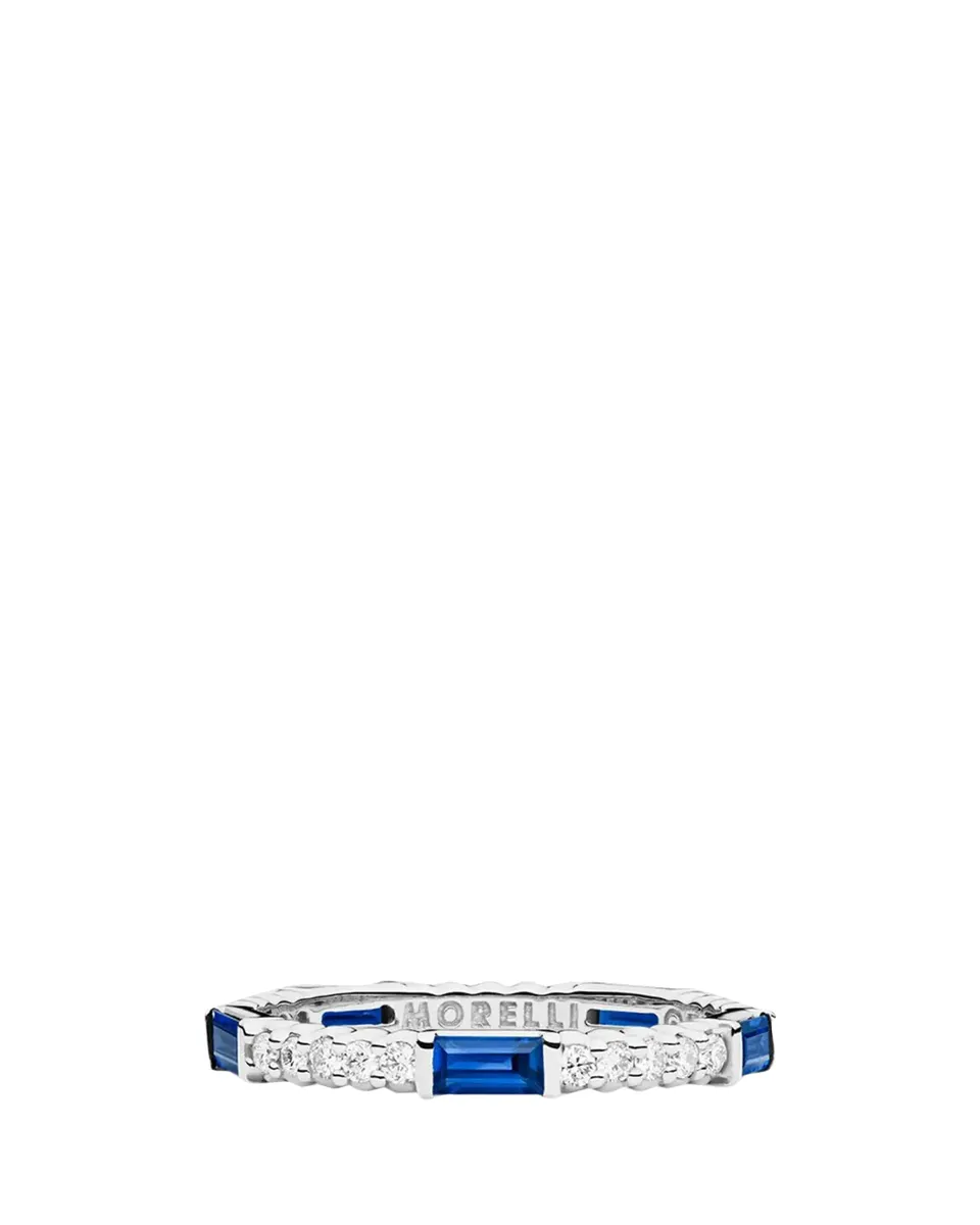 Paul Morelli Blue Sapphire & Diamond Pinpoint Baguette Ring in 18K White Gold | Thumbnail 2