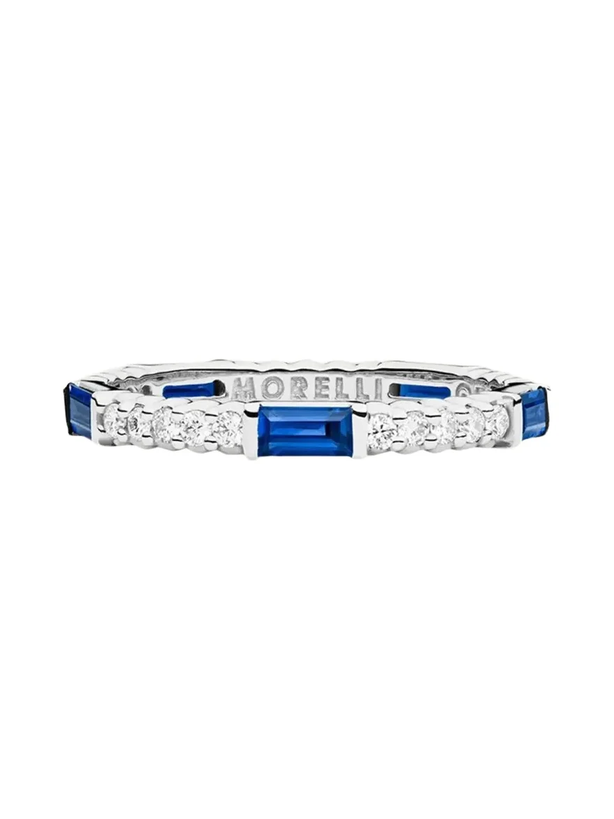 Blue Sapphire & Diamond Pinpoint Baguette Ring in 18K White Gold Blue Sapphire & Diamond Pinpoint Baguette Ring in 18K White Gold