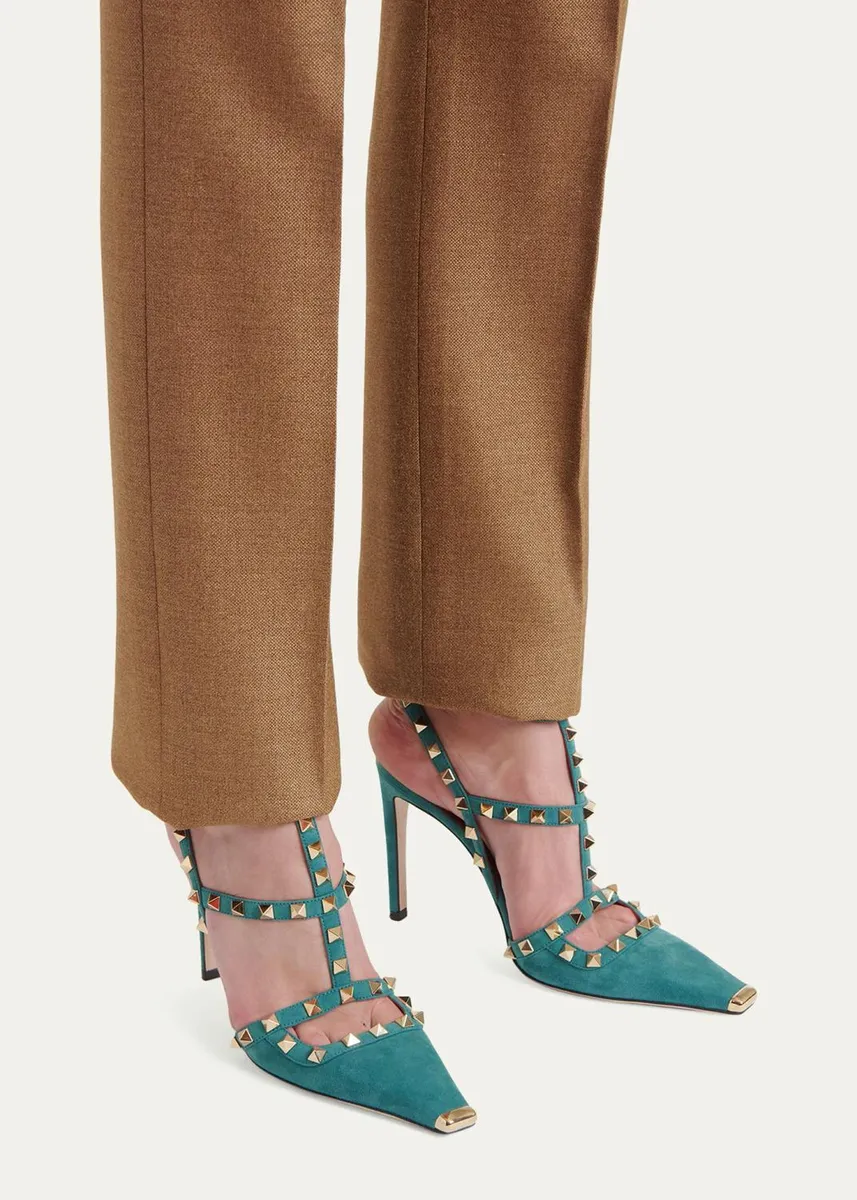 Valentino Garavani Rockstud 100mm Studded Suede Strappy Pumps | Thumbnail 2