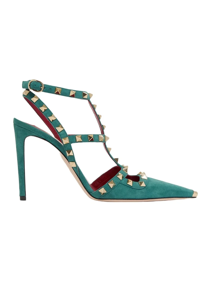 Rockstud 100mm Studded Suede Strappy Pumps Rockstud 100mm Studded Suede Strappy Pumps