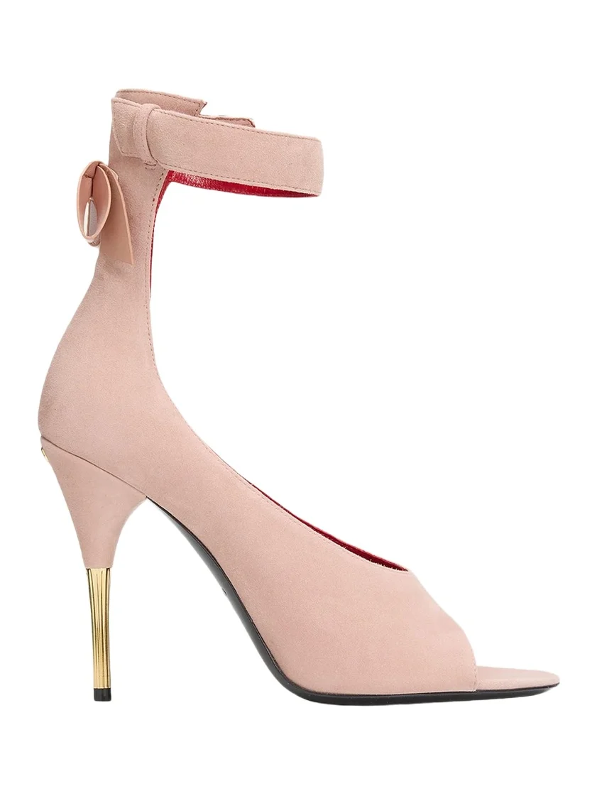 Suede Bow-Back Stiletto Sandal