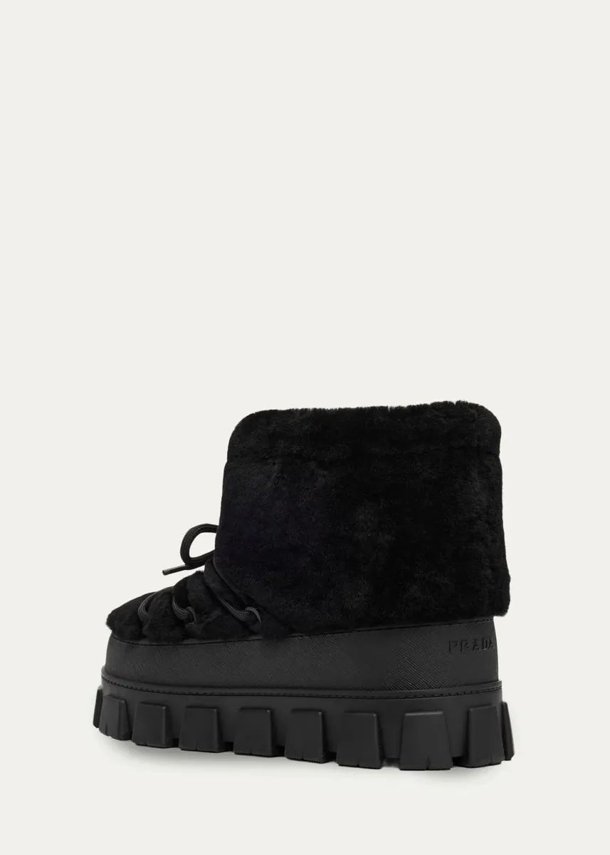 Prada 40mm Triangle Logo Shearling Lace-Up Snow Boots | Thumbnail 4