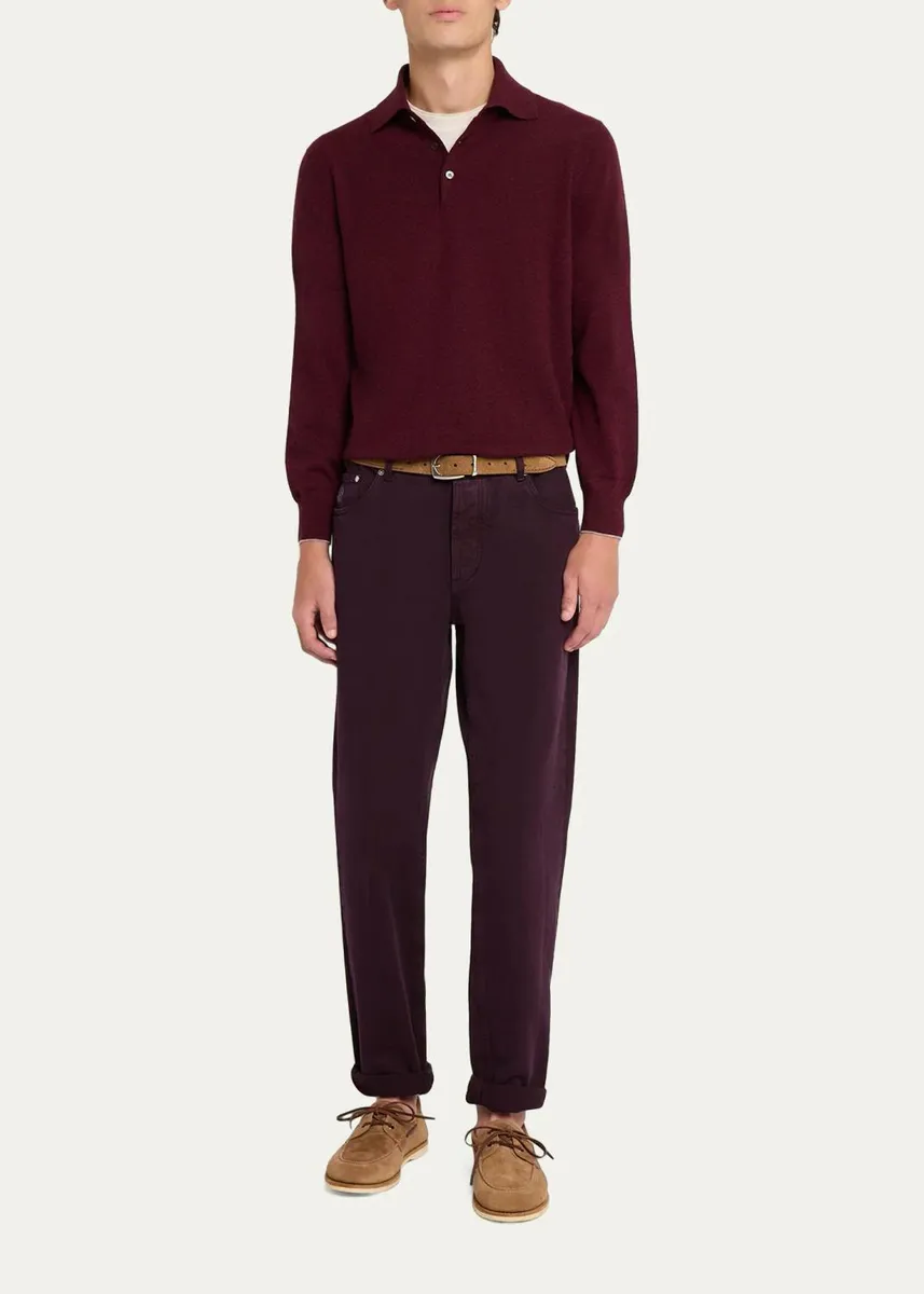 Brunello Cucinelli Men's Cashmere Knit Long-Sleeve Polo Shirt | Thumbnail 2 Brunello Cucinelli Men's Cashmere Knit Long-Sleeve Polo Shirt | Thumbnail 2