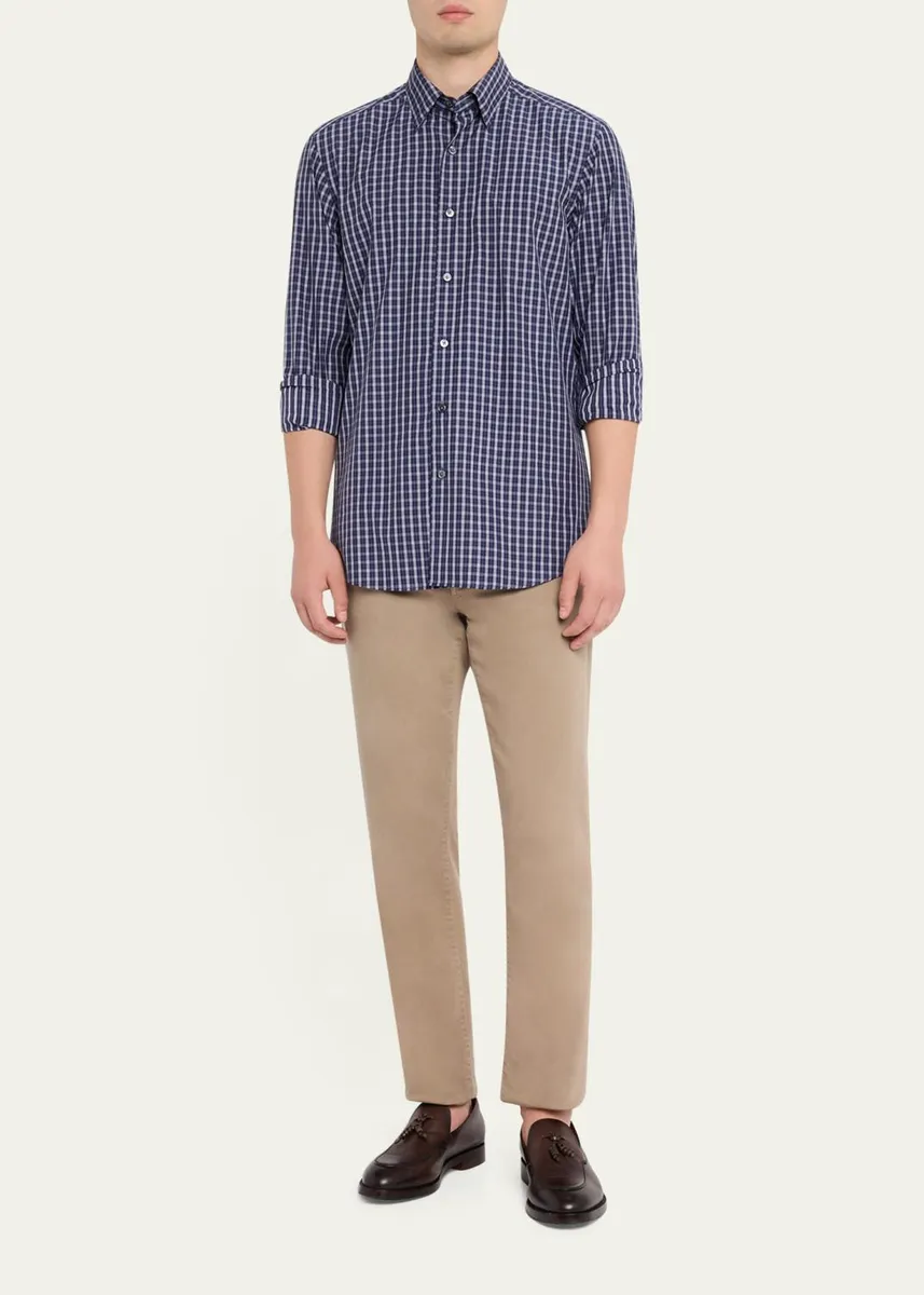 Zegna Men's Centoquaranta Cotton Plaid Button-Front Shirt | Thumbnail 2 Zegna Men's Centoquaranta Cotton Plaid Button-Front Shirt | Thumbnail 2