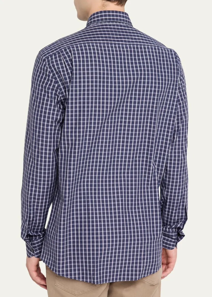 Zegna Men's Centoquaranta Cotton Plaid Button-Front Shirt | Thumbnail 3 Zegna Men's Centoquaranta Cotton Plaid Button-Front Shirt | Thumbnail 3