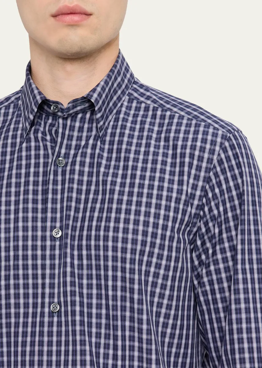 Zegna Men's Centoquaranta Cotton Plaid Button-Front Shirt | Thumbnail 5 Zegna Men's Centoquaranta Cotton Plaid Button-Front Shirt | Thumbnail 5