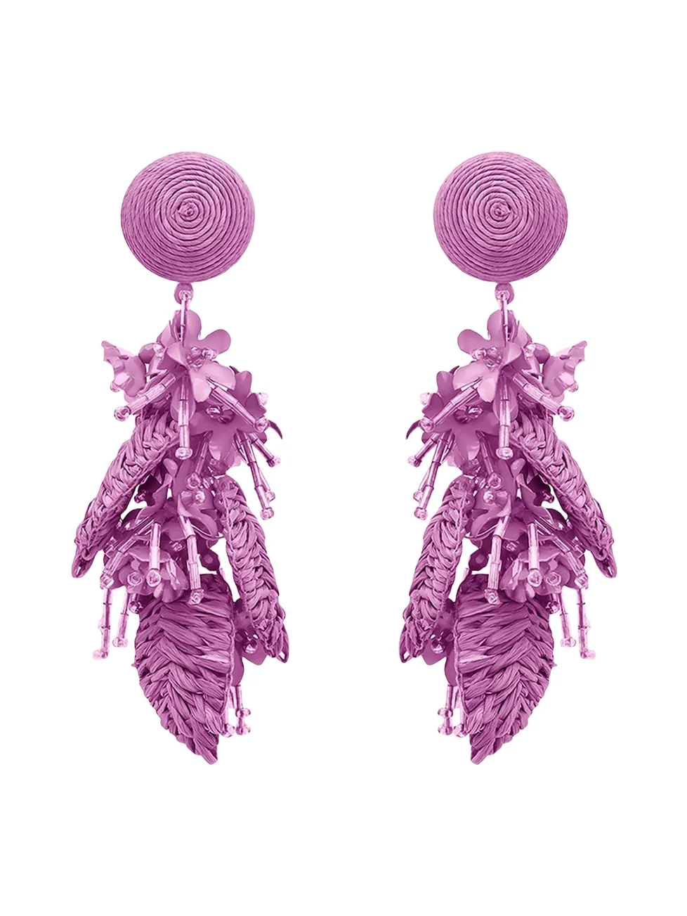 Oscar de la Renta Raffia Tassel Bouquet Clip-On Earrings