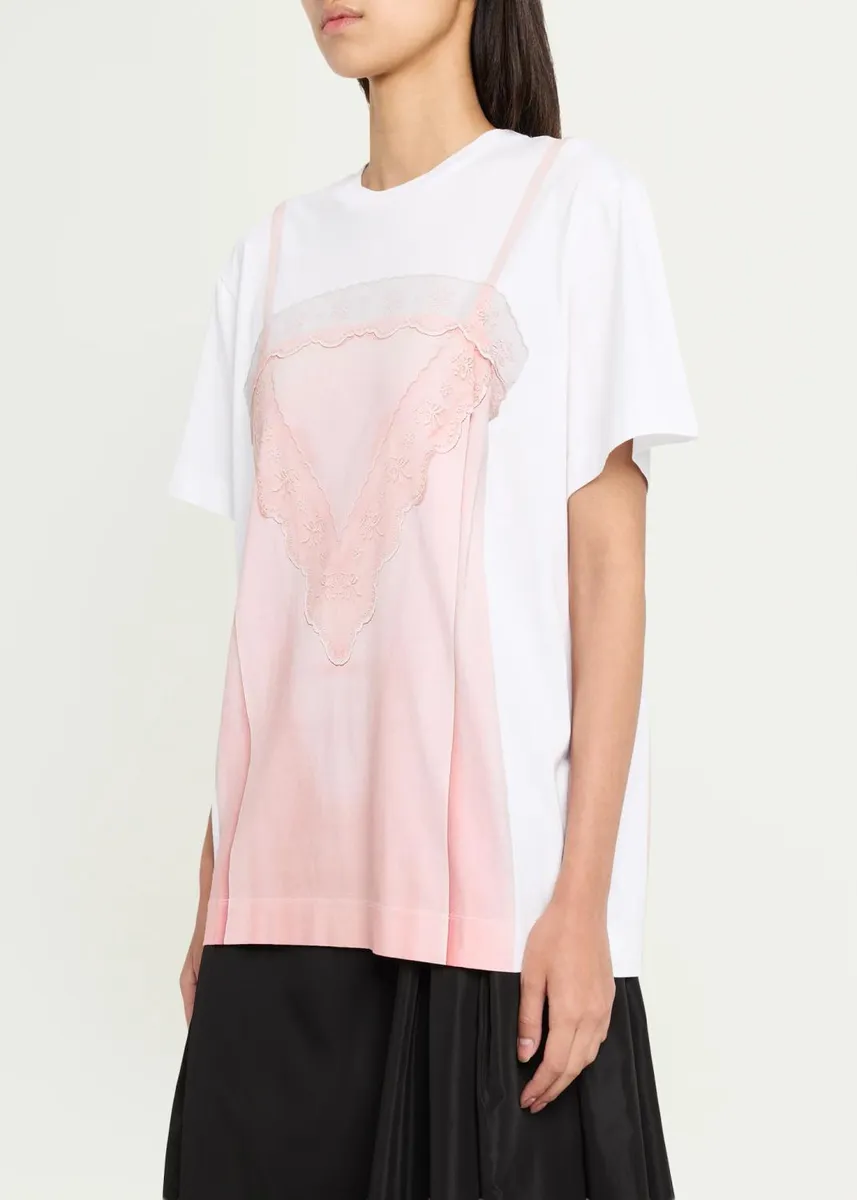 Simone Rocha Slip Dress Trompe L'oeil Print Short-Sleeve T-Shirt | Thumbnail 4 Simone Rocha Slip Dress Trompe L'oeil Print Short-Sleeve T-Shirt | Thumbnail 4