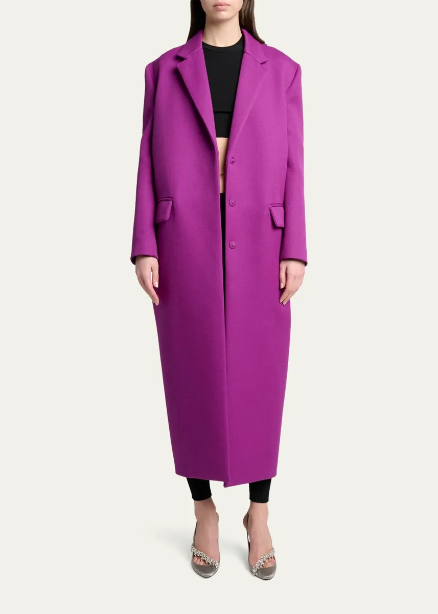 Balenciaga Chunky Wool Gabardine Long Sack Coat | Thumbnail 2