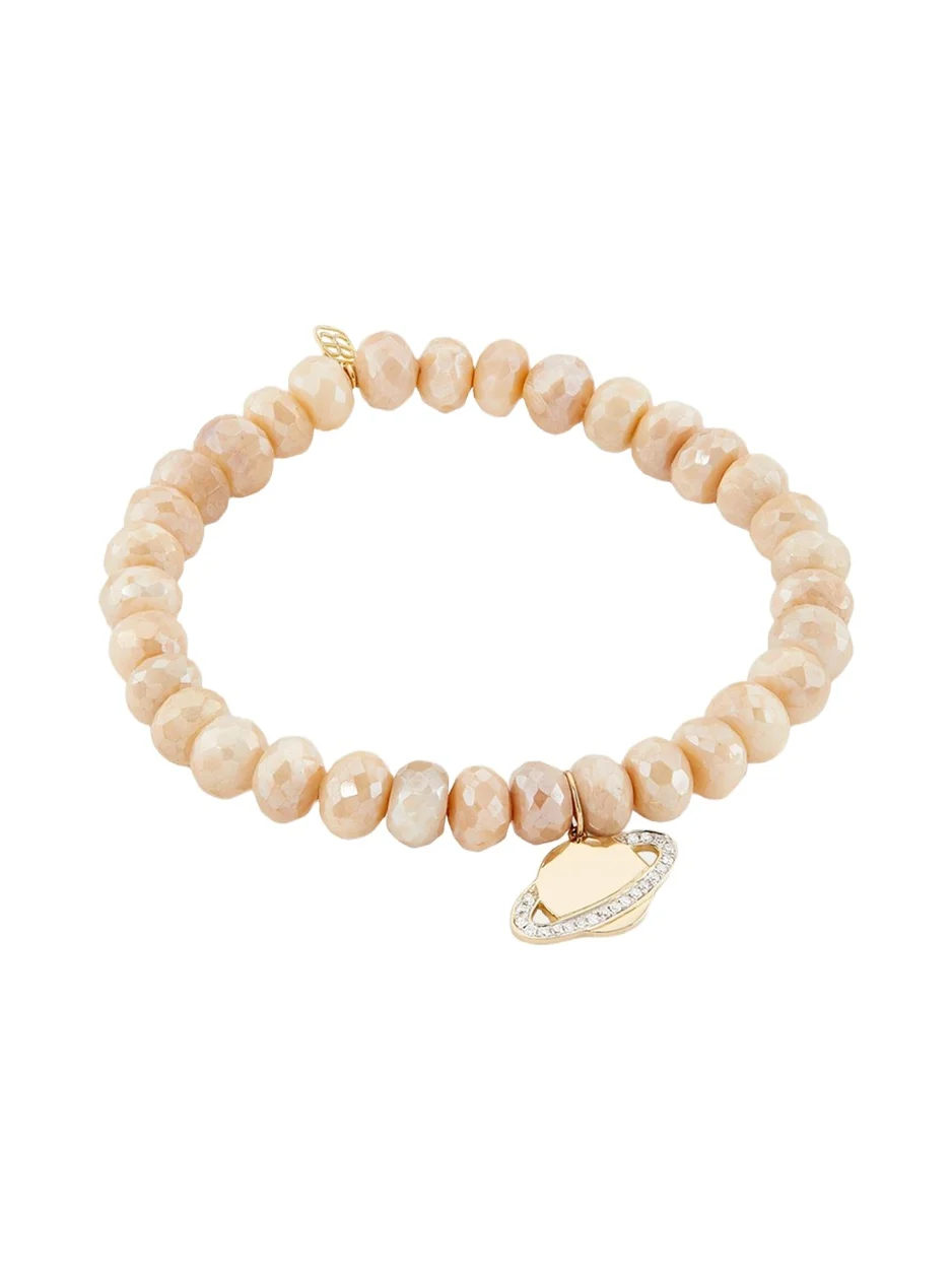 14K Yellow Gold, Sand Moonstone & 0.11 TCW Diamond Beaded Bracelet 14K Yellow Gold, Sand Moonstone & 0.11 TCW Diamond Beaded Bracelet