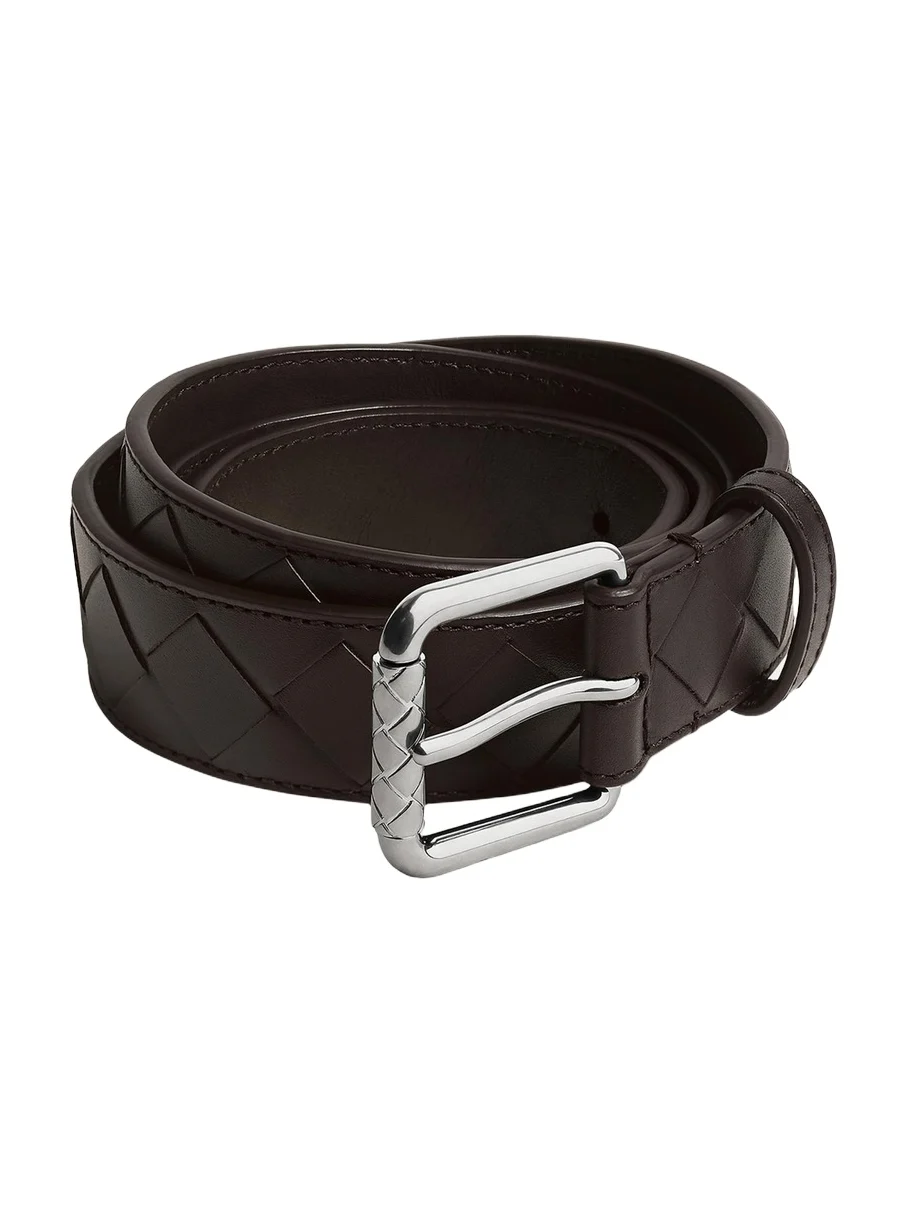 Bottega Veneta Men's Intrecciato Calf Leather Belt with Roller Buckle