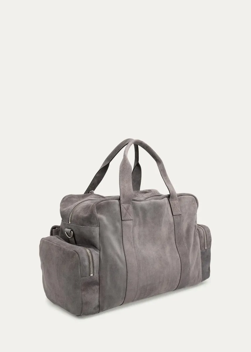 Brunello Cucinelli Men's Suede Oversized-Pocket Duffel Bag | Thumbnail 3 Brunello Cucinelli Men's Suede Oversized-Pocket Duffel Bag | Thumbnail 3