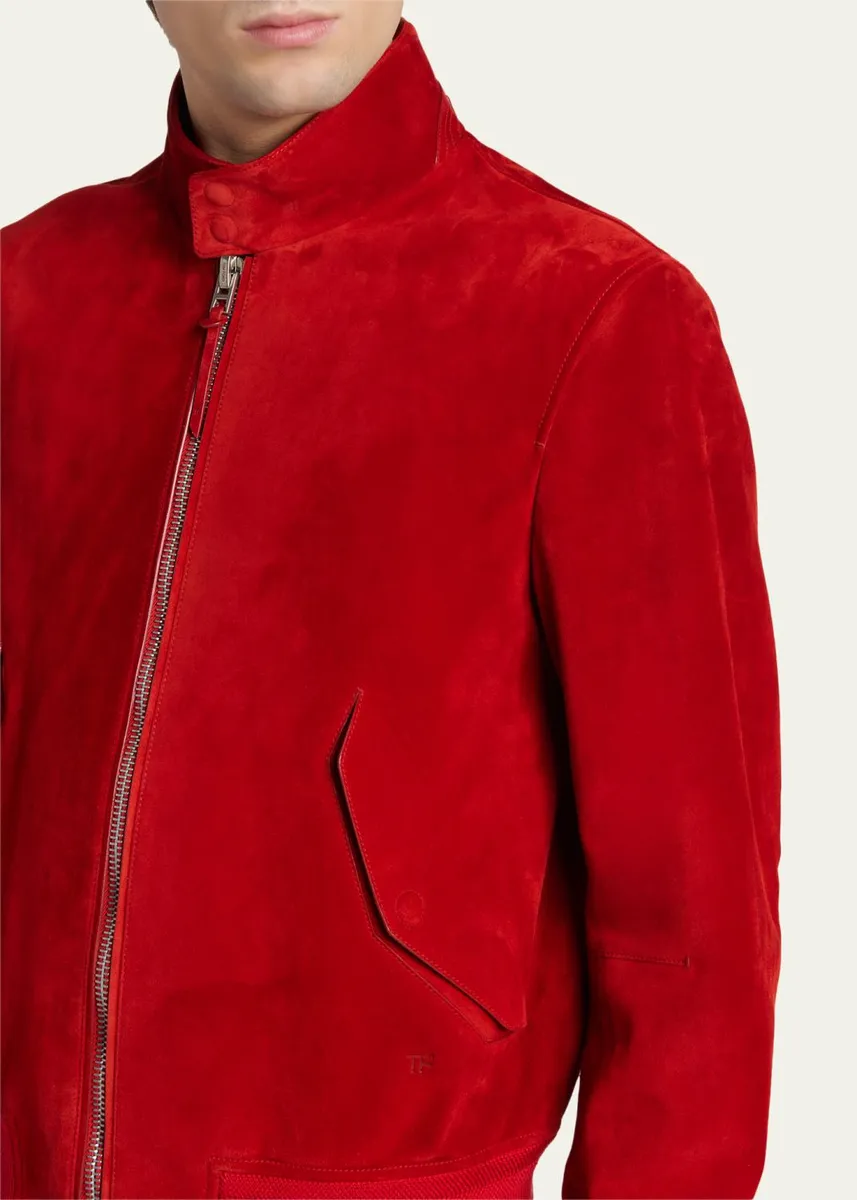 Tom Ford Men's Suede Stand Collar Full-Zip Blouson | Thumbnail 5