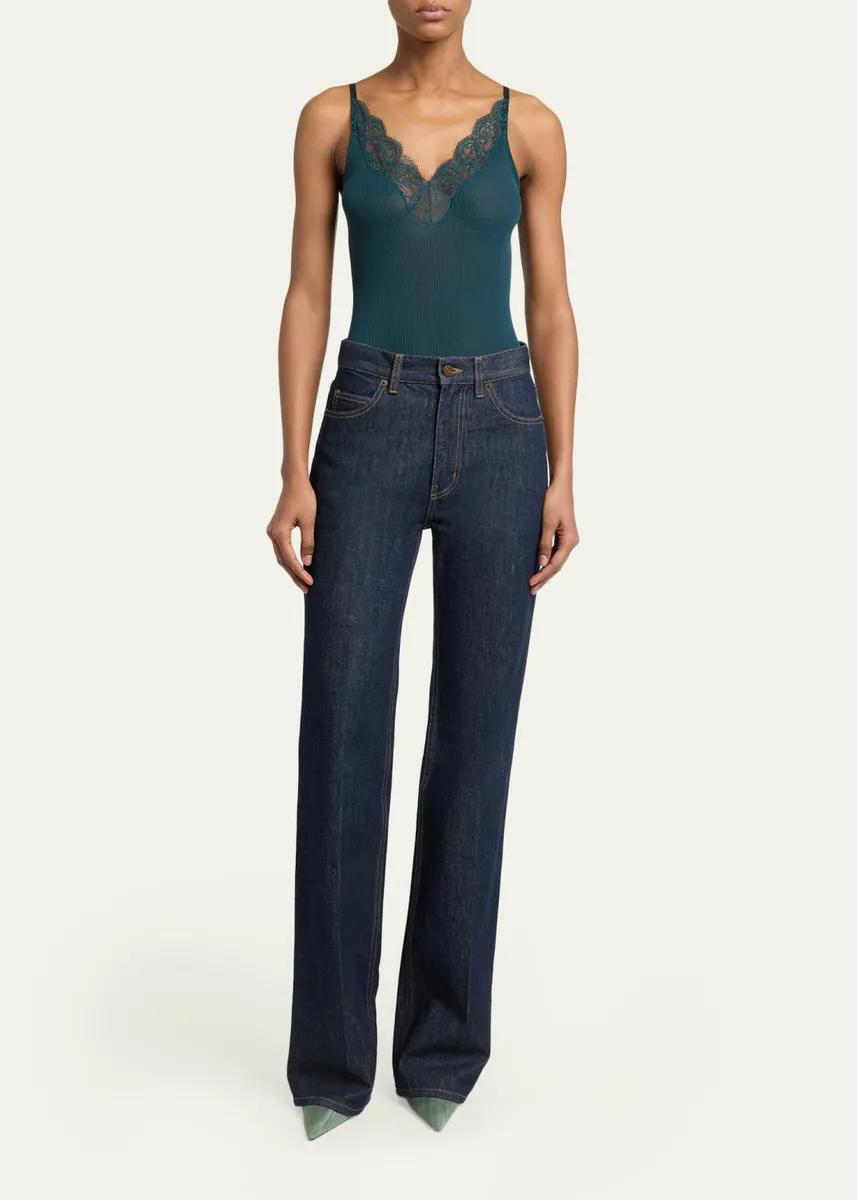 Saint Laurent Ribbed Silk Laced Cami Tank Top | Thumbnail 2 Saint Laurent Ribbed Silk Laced Cami Tank Top | Thumbnail 2