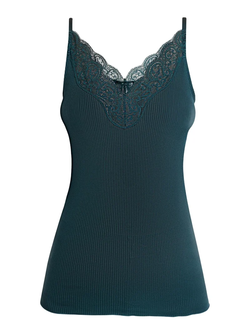 Saint Laurent Ribbed Silk Laced Cami Tank Top
