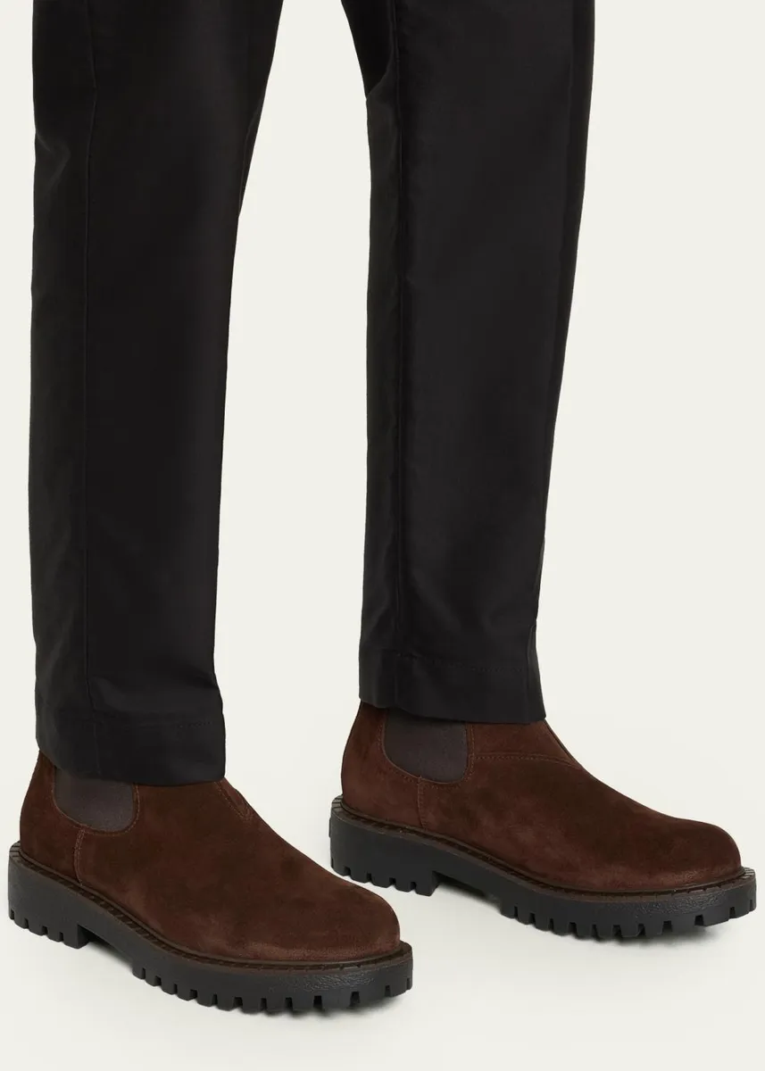 Prada Men's Folder Suede Lug-Sole Chelsea Boots | Thumbnail 2 Prada Men's Folder Suede Lug-Sole Chelsea Boots | Thumbnail 2