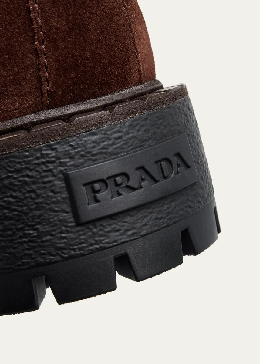 Prada Men's Folder Suede Lug-Sole Chelsea Boots | Thumbnail 5 Prada Men's Folder Suede Lug-Sole Chelsea Boots | Thumbnail 5