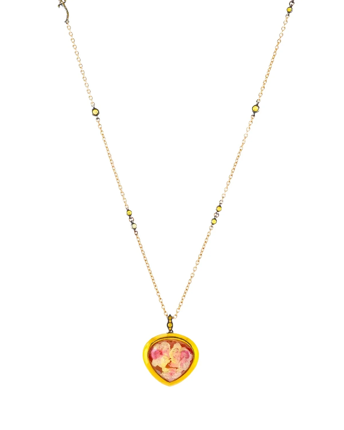 SEVAN BICAKCI 24K Yellow Gold Diamond and Sapphire Floral Artwork Pendant Necklace