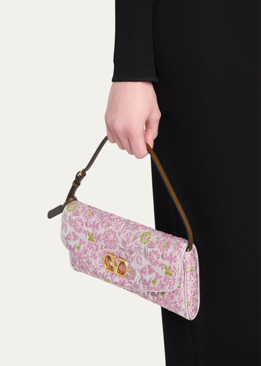 Valentino Garavani Devain Metallic Floral Jacquard Top-Handle Bag | Thumbnail 2 Valentino Garavani Devain Metallic Floral Jacquard Top-Handle Bag | Thumbnail 2