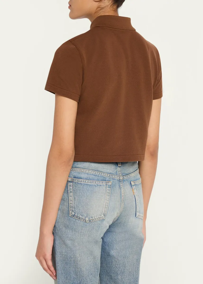 Saint Laurent YSL Cotton Pique Crop Polo Shirt | Thumbnail 3 Saint Laurent YSL Cotton Pique Crop Polo Shirt | Thumbnail 3