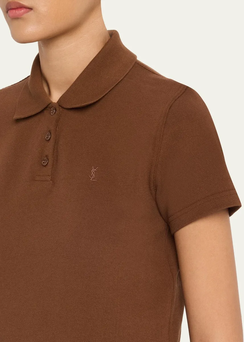 Saint Laurent YSL Cotton Pique Crop Polo Shirt | Thumbnail 5 Saint Laurent YSL Cotton Pique Crop Polo Shirt | Thumbnail 5