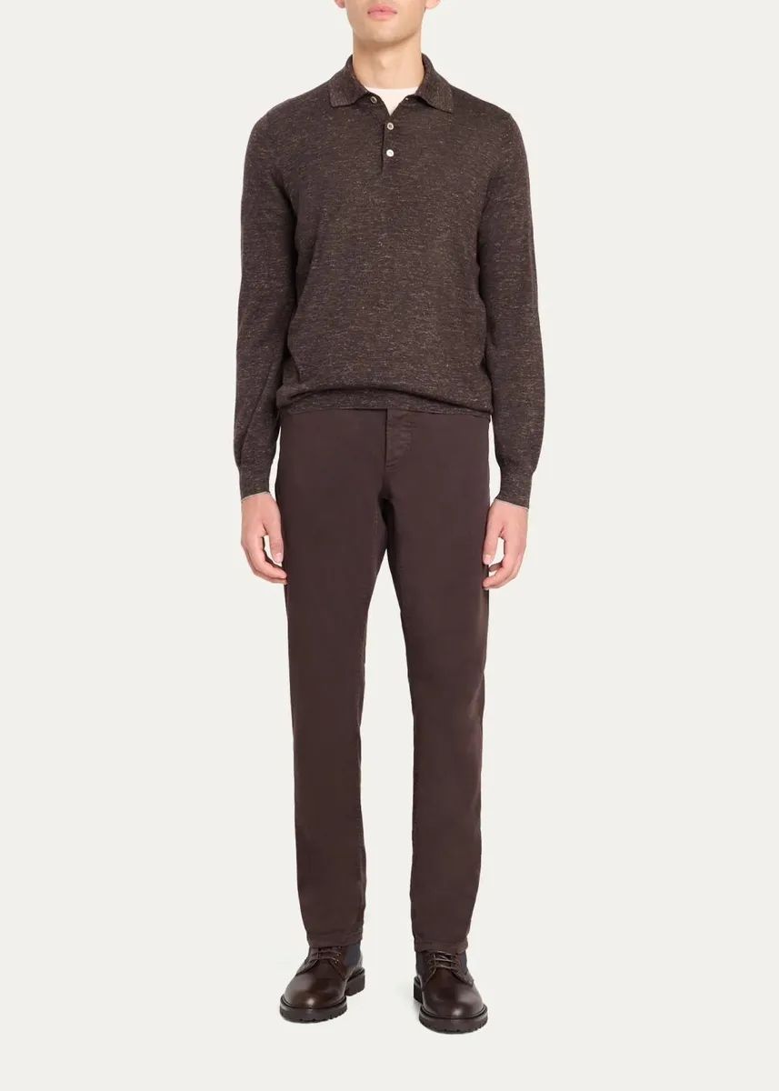 Brunello Cucinelli Men's Melange Cashmere-Blend Polo Sweater | Thumbnail 2