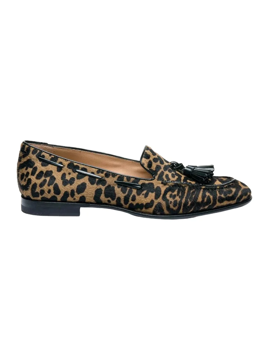 Leopard Calf Hair Tassel Loafers