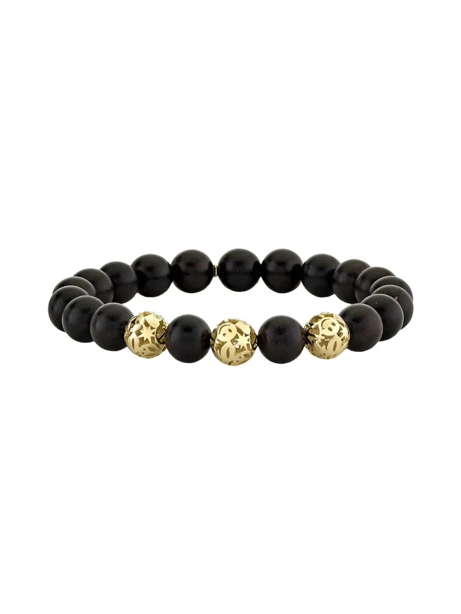 Sydney Evan 14K Yellow Gold & Ebony Wood Beaded Stretch Bracelet