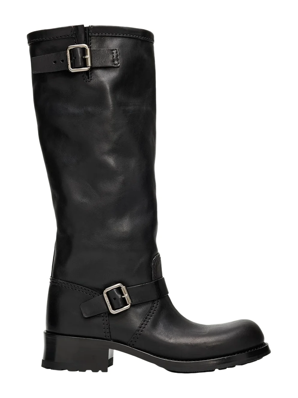 Prada 40mm Shard Leather Knee-High Moto Boots