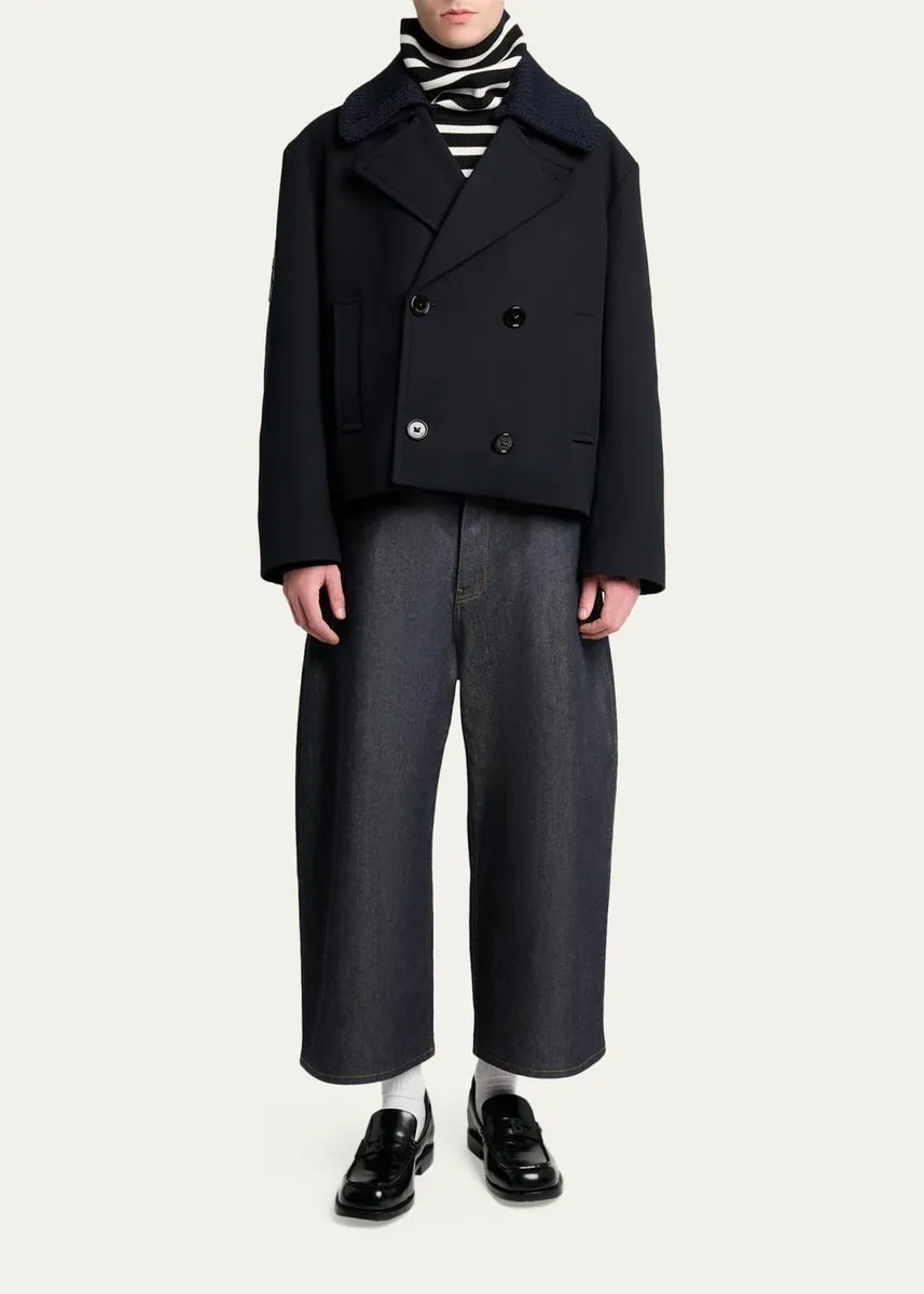 Balenciaga Men's Wool Knit-Collar Double-Breasted Jacket | Thumbnail 2 Balenciaga Men's Wool Knit-Collar Double-Breasted Jacket | Thumbnail 2
