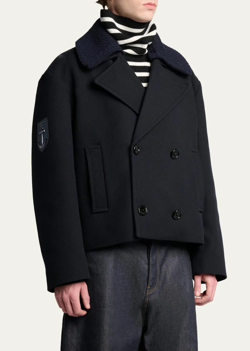 Balenciaga Men's Wool Knit-Collar Double-Breasted Jacket | Thumbnail 4 Balenciaga Men's Wool Knit-Collar Double-Breasted Jacket | Thumbnail 4
