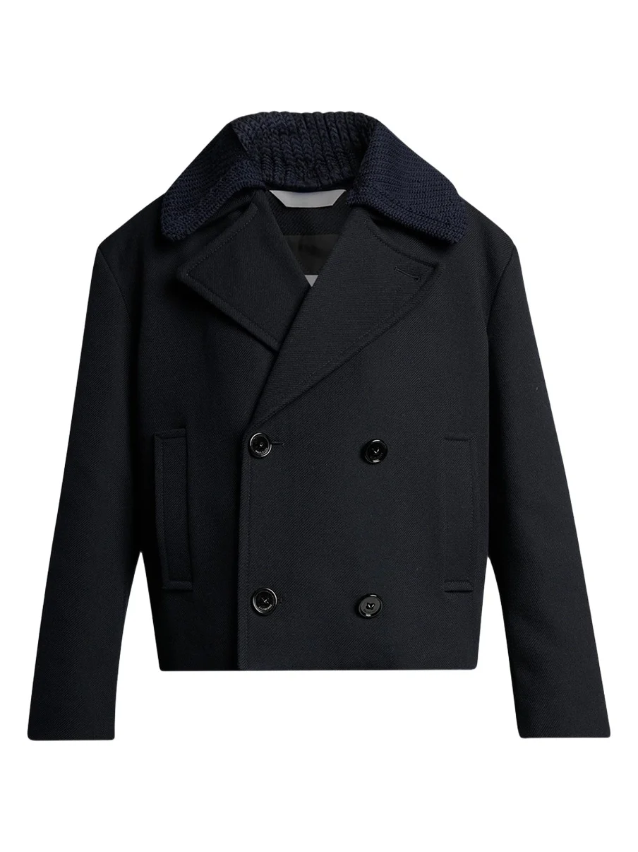 Balenciaga Men's Wool Knit-Collar Double-Breasted Jacket