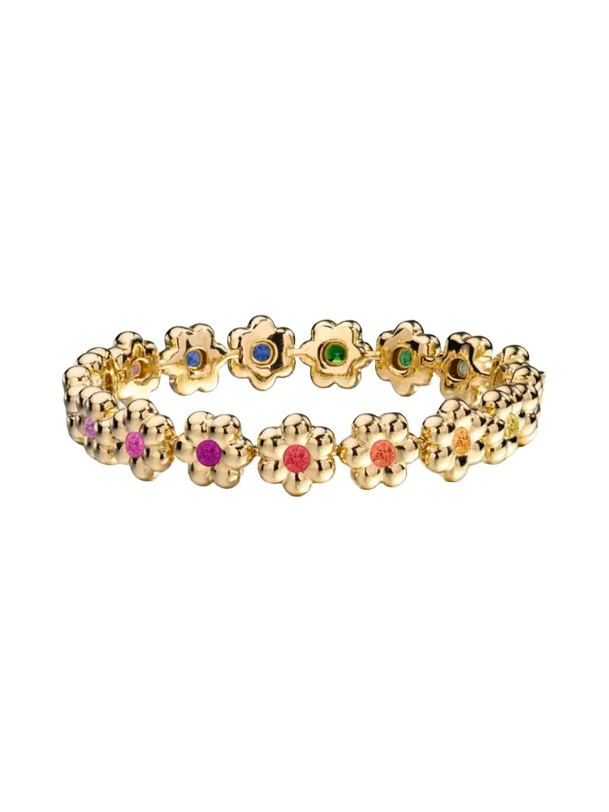 18K Yellow Gold Round Diamond Flower Puff Bracelet