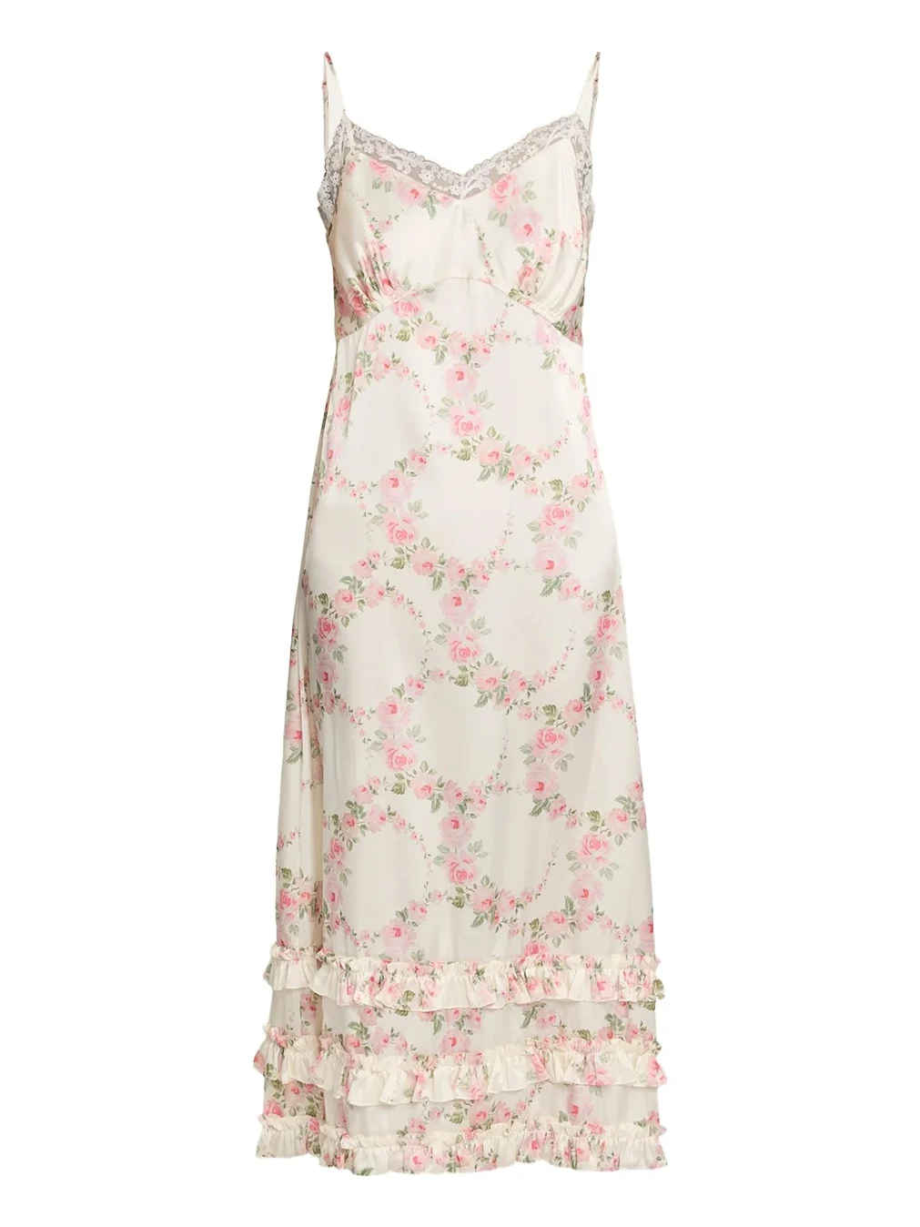 Simone Rocha Floral Satin Tiered Ruffle Midi Slip Dress