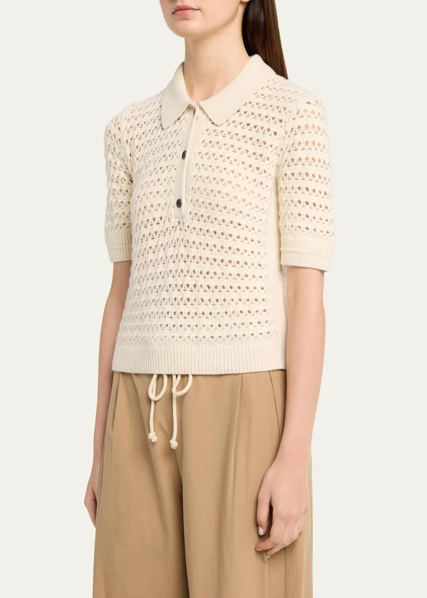 Maria McManus Cashmere and Cotton Lace Crochet Polo Shirt | Thumbnail 4
