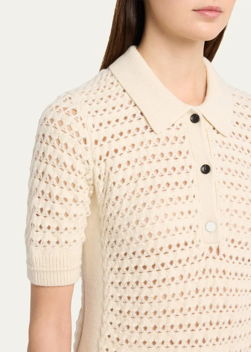 Maria McManus Cashmere and Cotton Lace Crochet Polo Shirt | Thumbnail 5