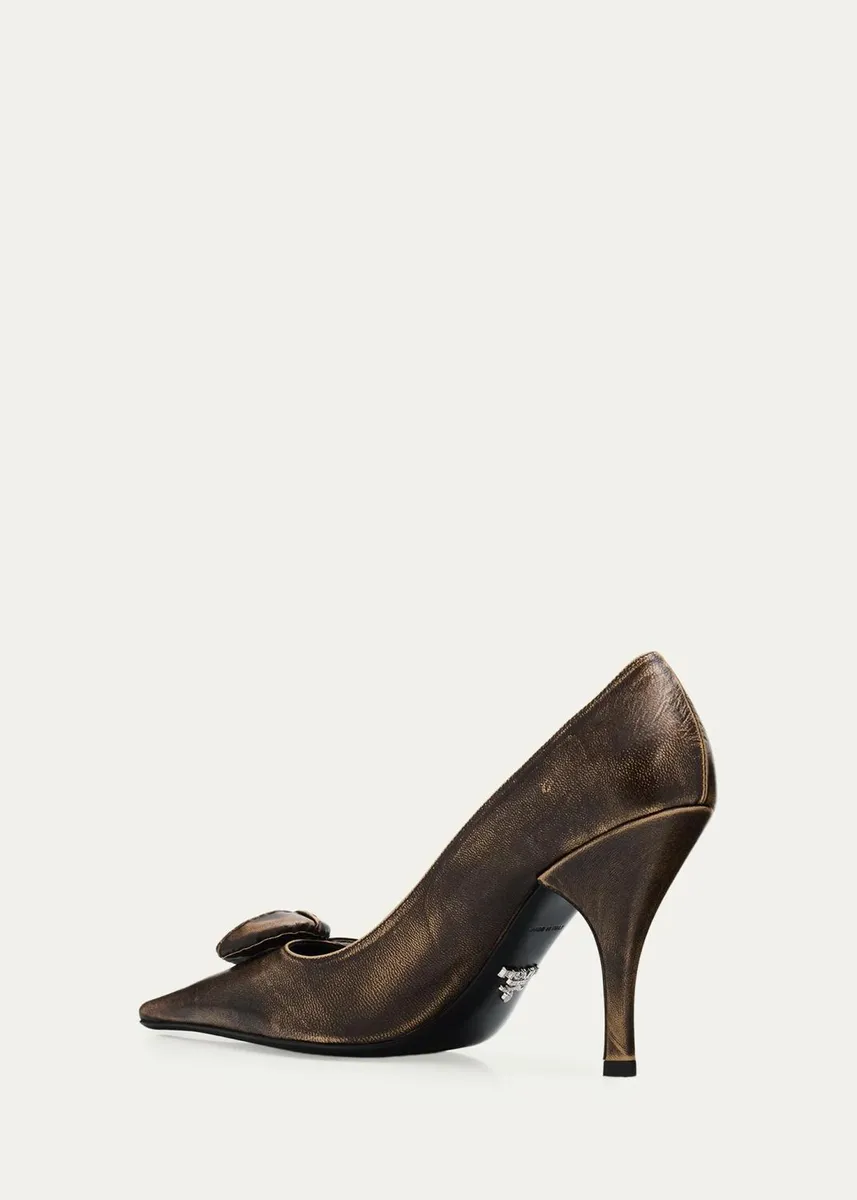 Prada 95mm Rosette Distressed Leather Pumps | Thumbnail 4