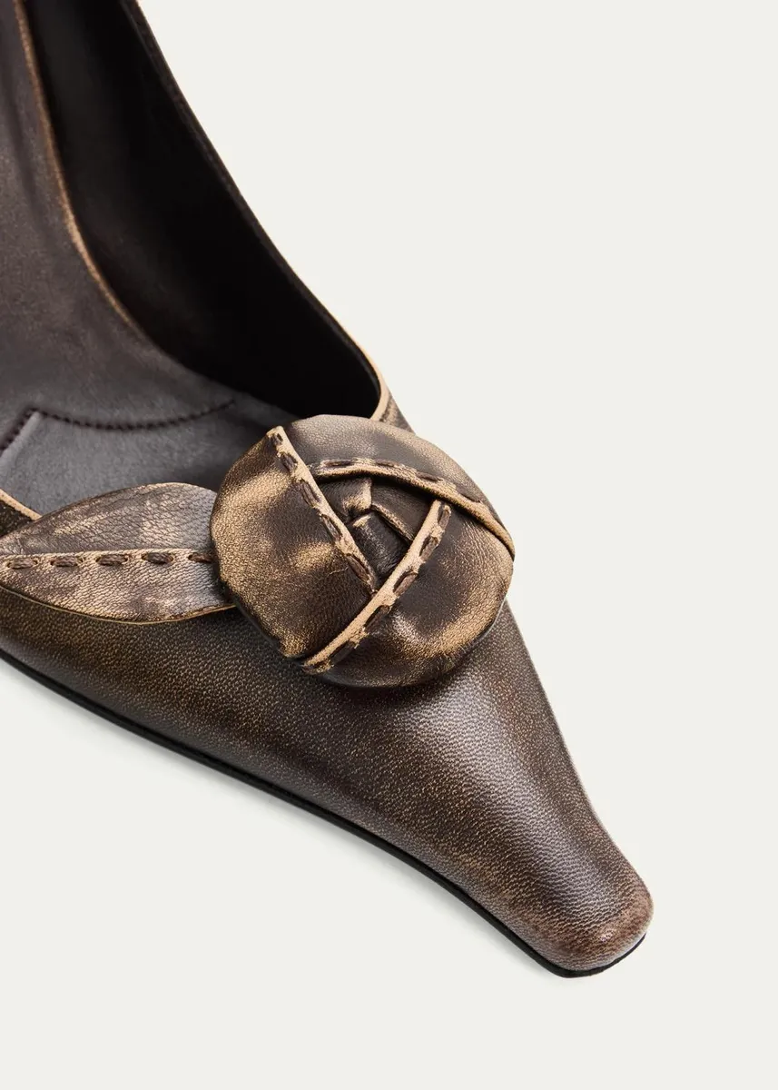 Prada 95mm Rosette Distressed Leather Pumps | Thumbnail 5