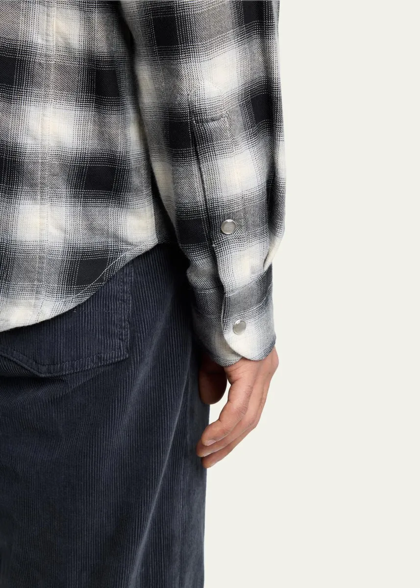 Tom Ford Men's Cotton and Cashmere Check Snap-Front Western Shirt | Thumbnail 5 Tom Ford Men's Cotton and Cashmere Check Snap-Front Western Shirt | Thumbnail 5