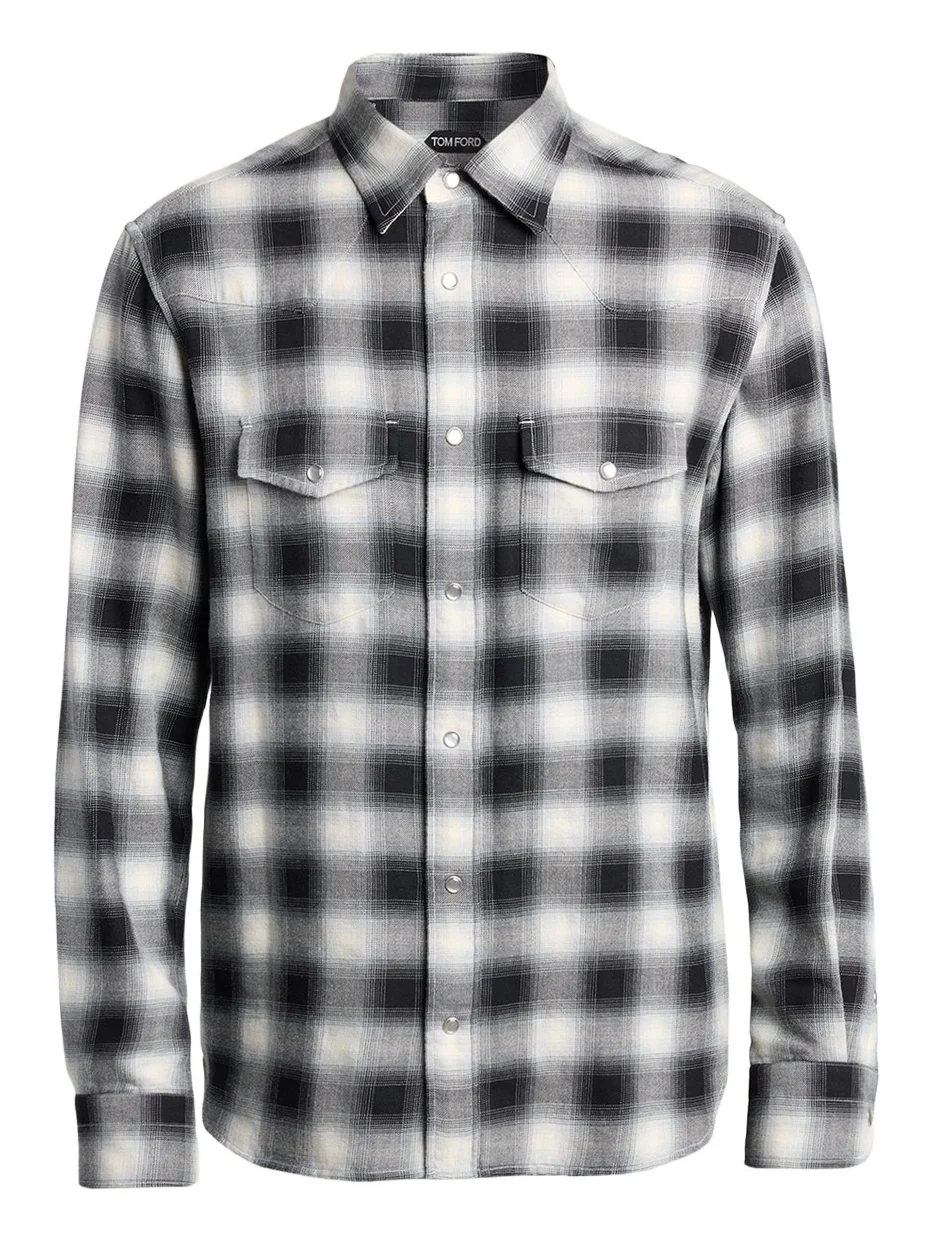 Tom Ford Men's Cotton and Cashmere Check Snap-Front Western Shirt