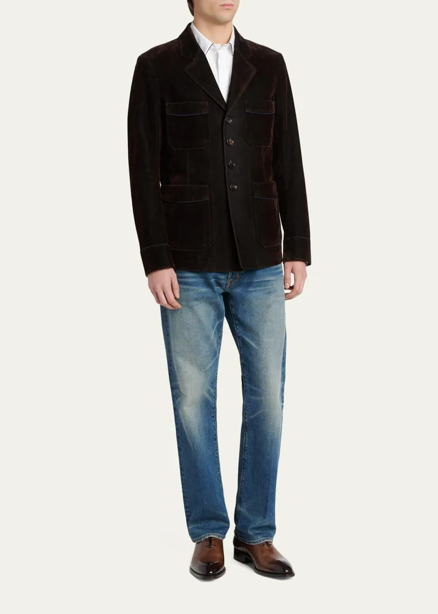 Tom Ford Men's Cotton Velvet Pipe-Trim Patch Pocket Blazer | Thumbnail 2 Tom Ford Men's Cotton Velvet Pipe-Trim Patch Pocket Blazer | Thumbnail 2