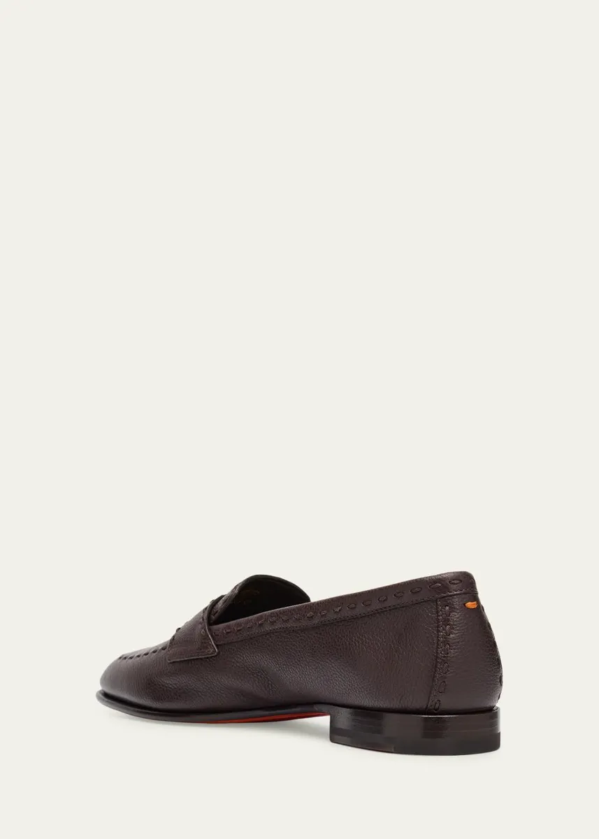 Santoni Topstitch Leather Penny Loafers | Thumbnail 4 Santoni Topstitch Leather Penny Loafers | Thumbnail 4
