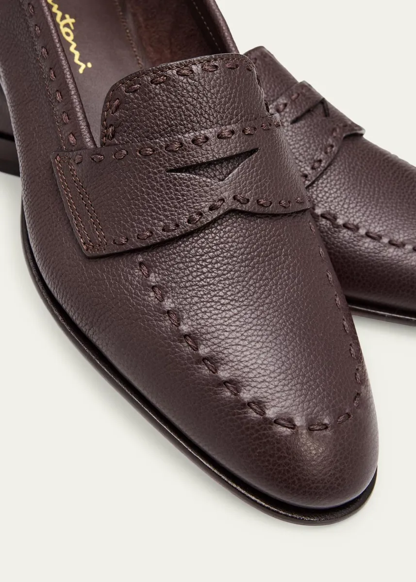 Santoni Topstitch Leather Penny Loafers | Thumbnail 5 Santoni Topstitch Leather Penny Loafers | Thumbnail 5