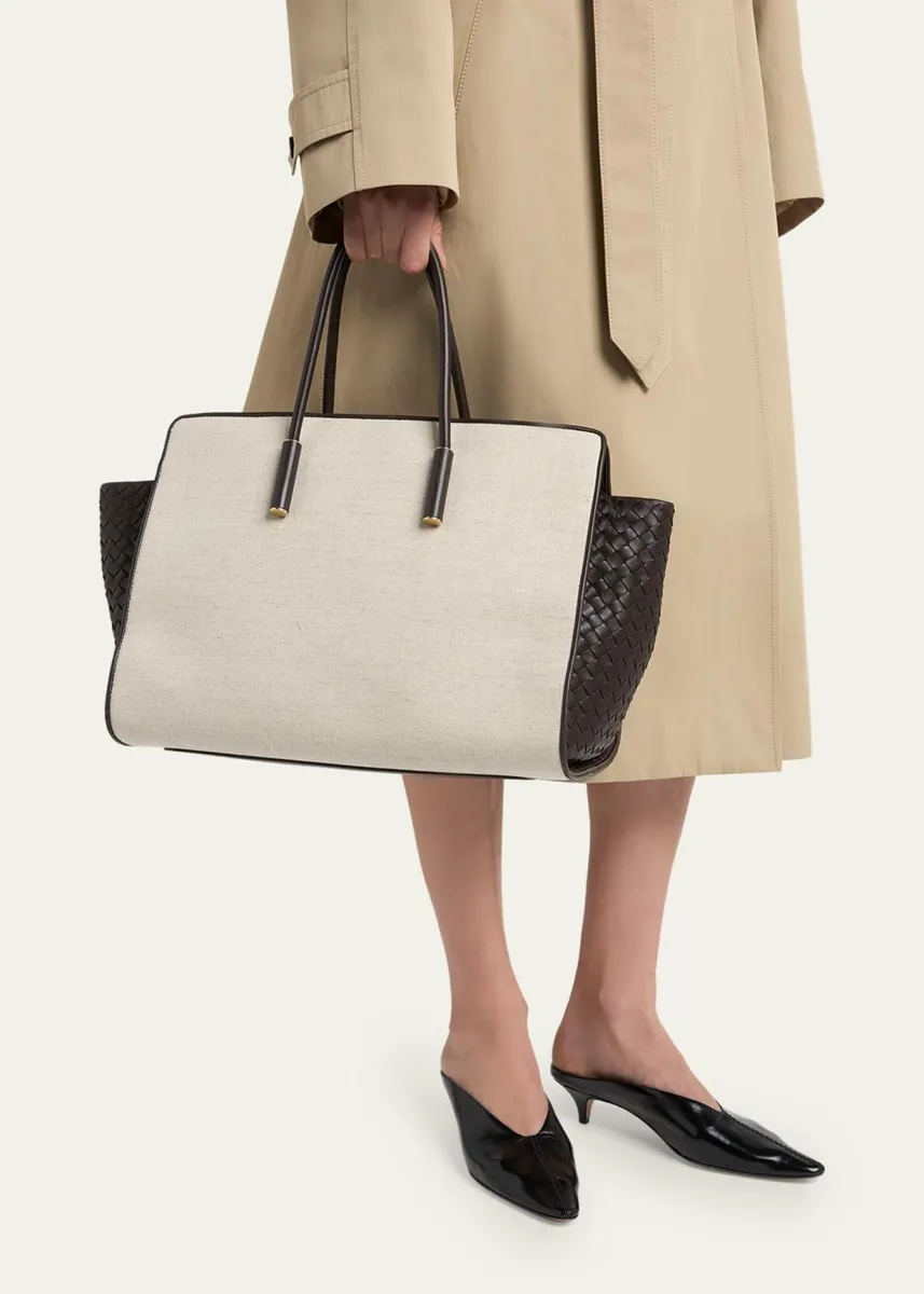 Bottega Veneta Barbara Medium Canvas and Leather Tote Bag | Thumbnail 2 Bottega Veneta Barbara Medium Canvas and Leather Tote Bag | Thumbnail 2