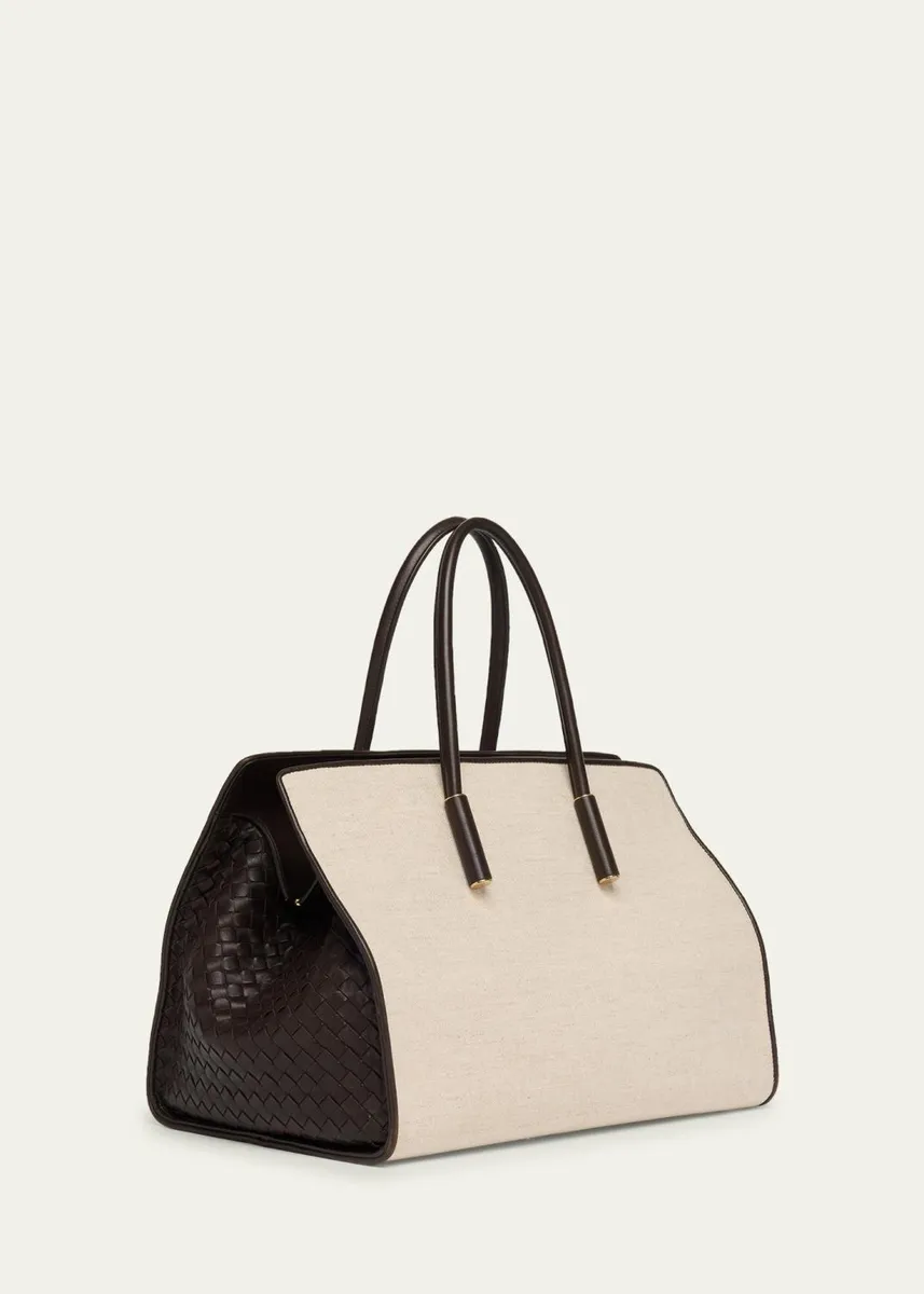 Bottega Veneta Barbara Medium Canvas and Leather Tote Bag | Thumbnail 3 Bottega Veneta Barbara Medium Canvas and Leather Tote Bag | Thumbnail 3
